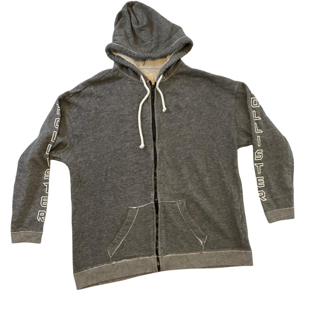 Hollister Full Zip Hoodie Womens Gray Spell Out Logo Sweatshirt Casual‎ Comfy